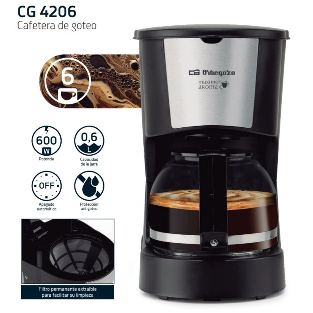 CAFETERA ORBEGOZO CG 4206 6TAZAS INOX