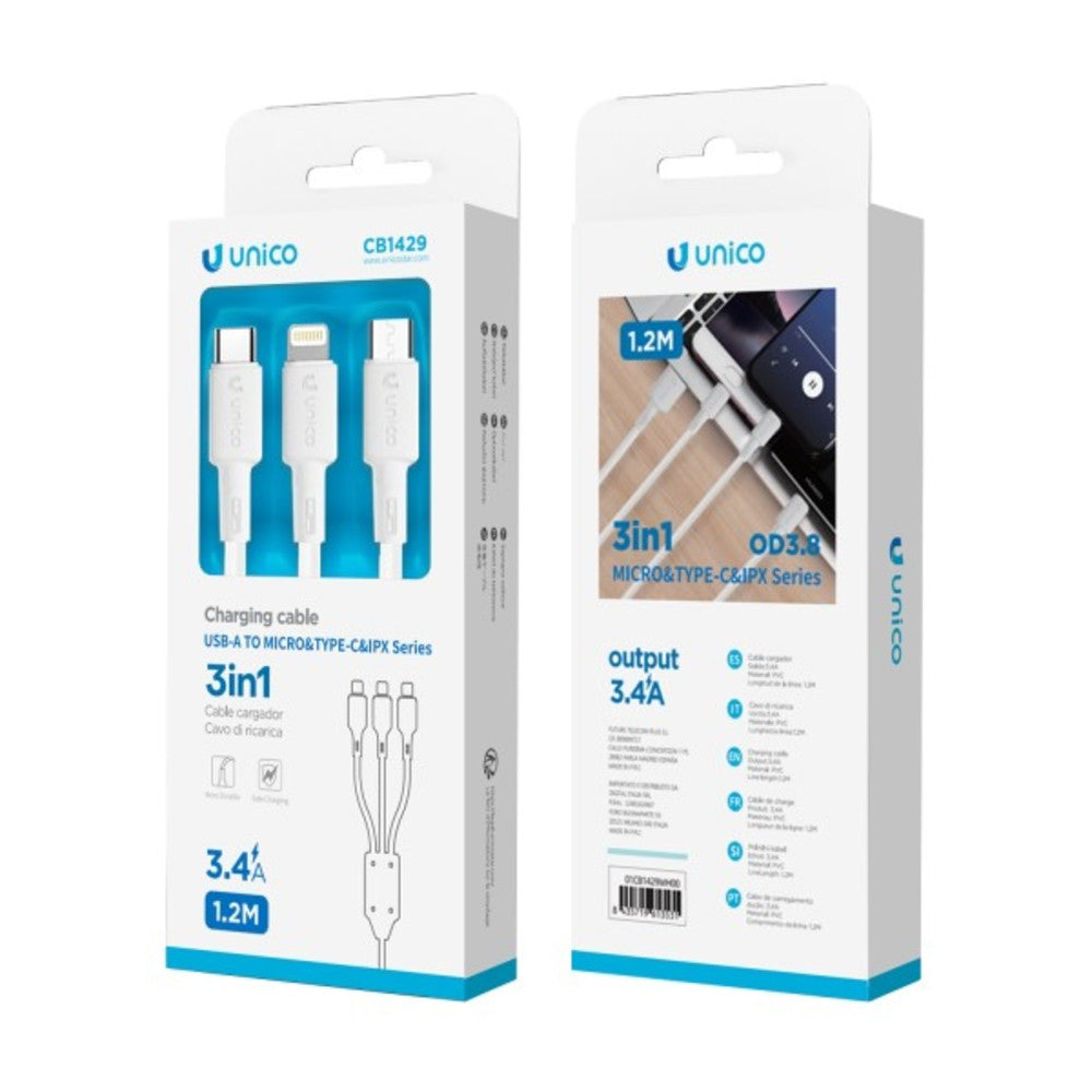 CABLE UNICO CB1429 1,2M 3 EN 1 USB A C+L