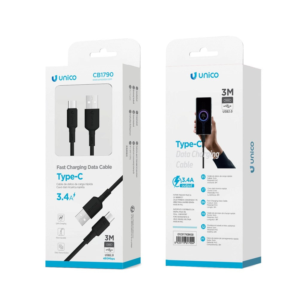 CABLE UNICO CB1790 3M USB A USB C BLACK