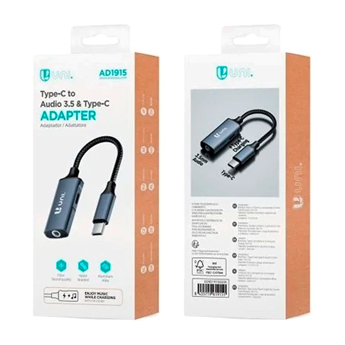 ADAPTADOR UNICO AD1915 TIPO C-JACK 3,5+C