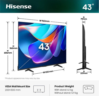 TVC HISENSE 43" LED 43A6S UHD 4K STV