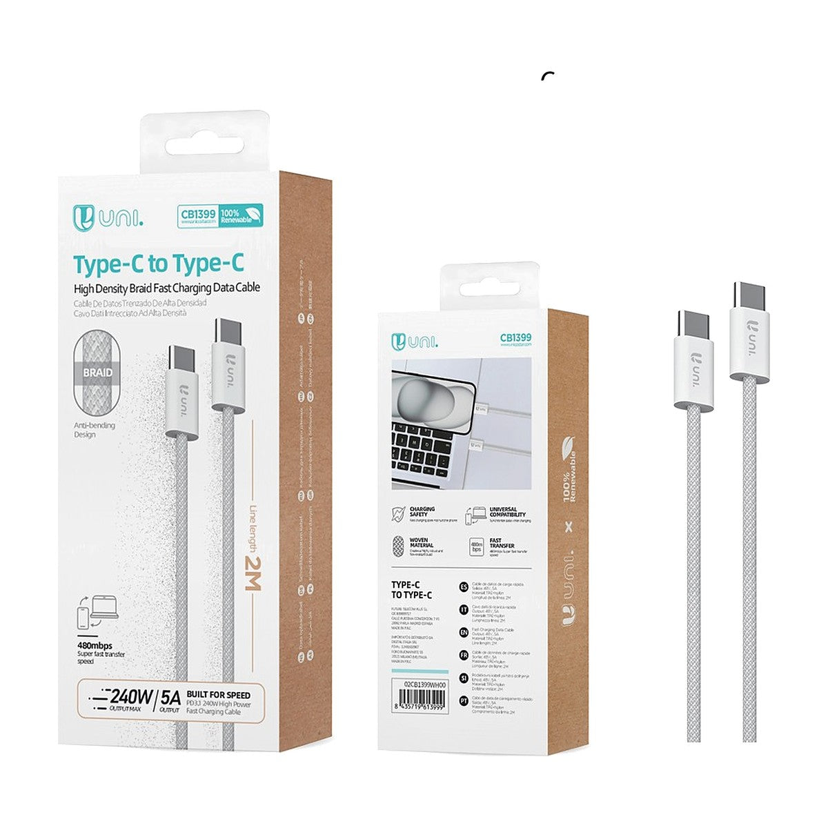CABLE UNICO CB1399 PD240W NYLON 2M USB C