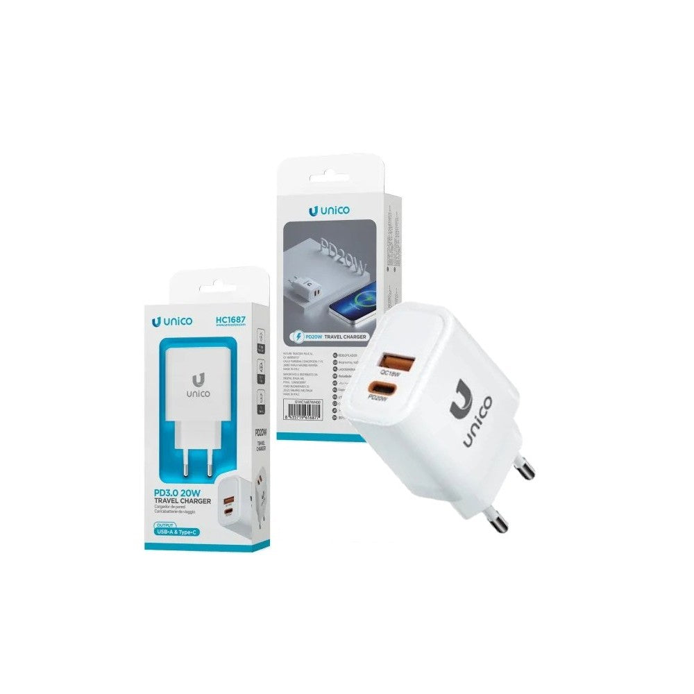 CARGADOR UNICO HC1687 PD3,0 20W USB A+C
