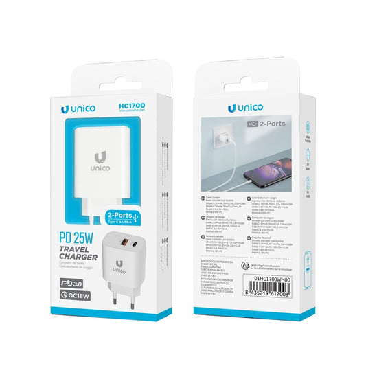 CARGADOR UNICO HC1700 2USB A+C PD25W