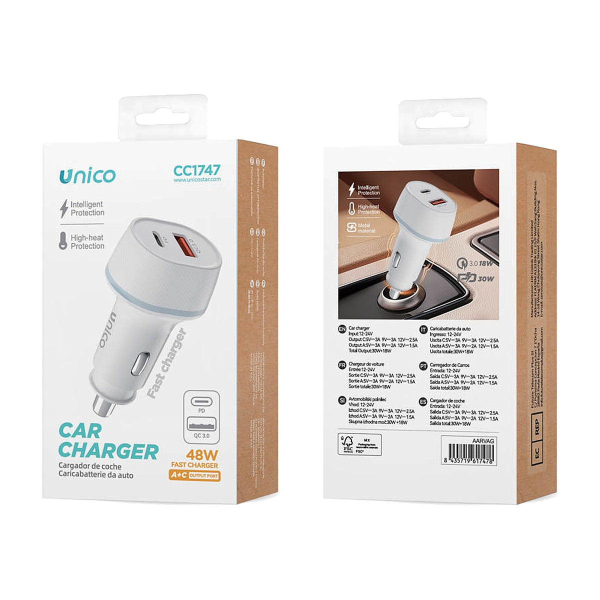 CARGADOR UNICO CC1747 COCHE PD 30W USB A
