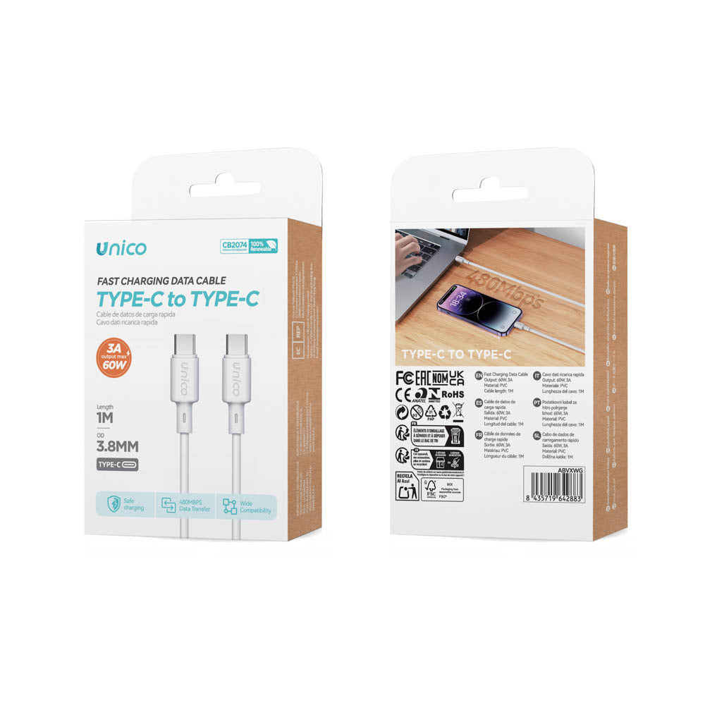 CABLE UNICO CB2074 USB C A C 60W 3AA BL