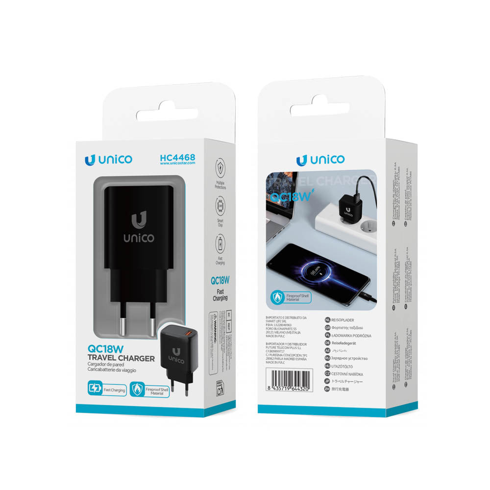 CARGADOR UNICO HC4468QC NEGRO 3.0 18W