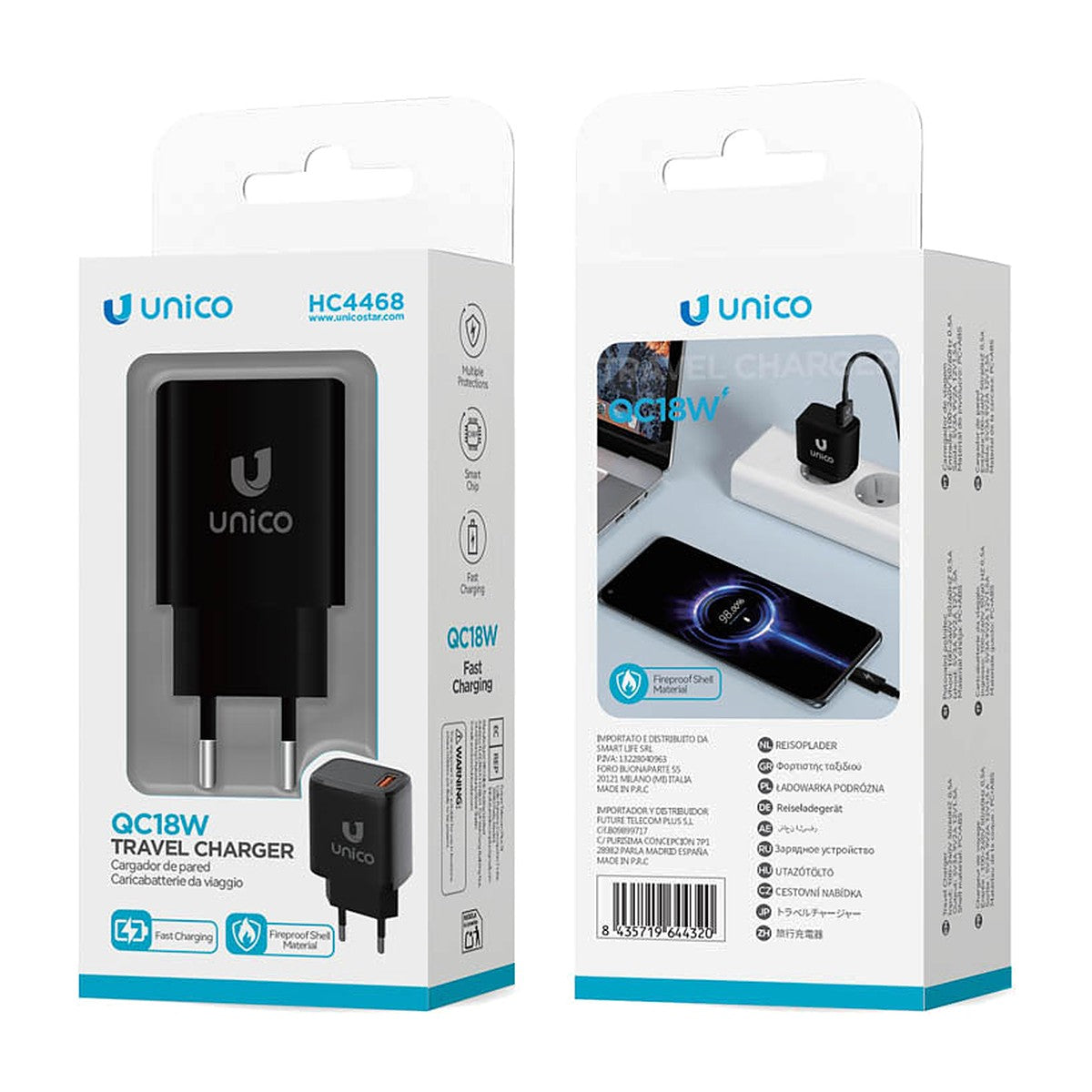 CARGADOR UNICO HC4468QC NEGRO 3.0 18W